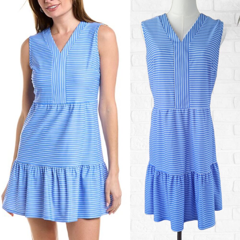 JUDE CONNALLY Anabelle Blue Stripe Mini Dress Size Large Sleeveless V-neck